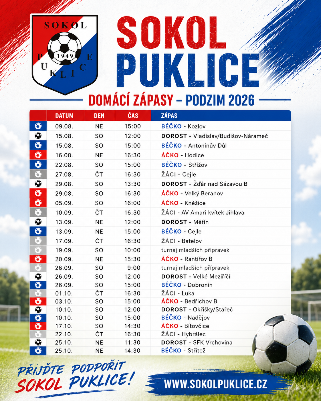 rozpis domácí zápasy p26 FB Rozpis domácích zápasů jaro 2026